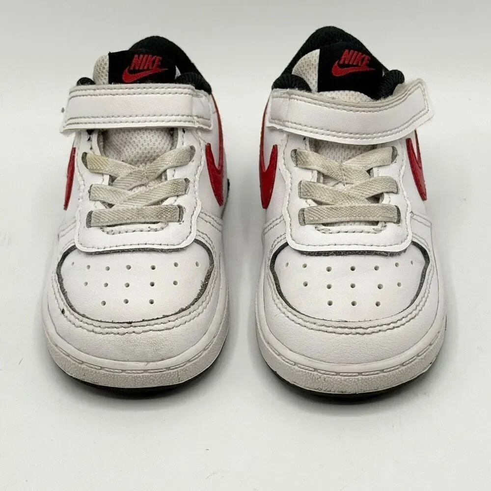 Nike Court Borough 2 Black White Red Aplix Sneakers - Kids US 6C / BQ5453-110